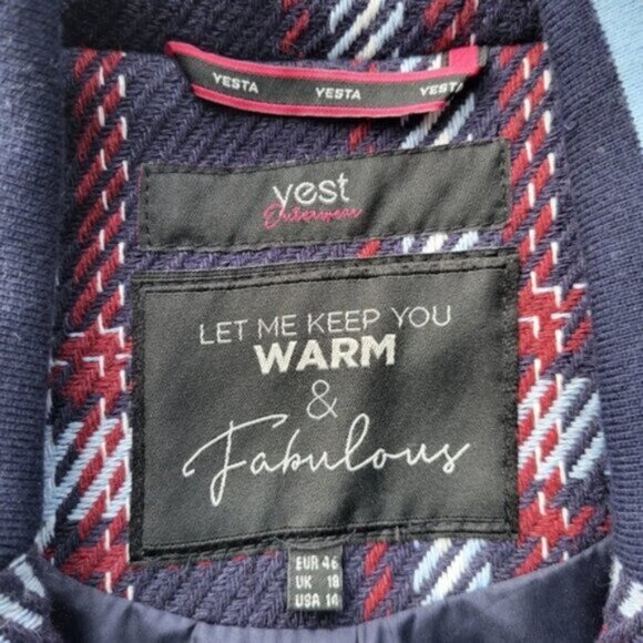 Long Tweed Blue Plaid Blazer Jacket YEST Outerwear Sz 14 Womens NEW - Picture 14 of 14